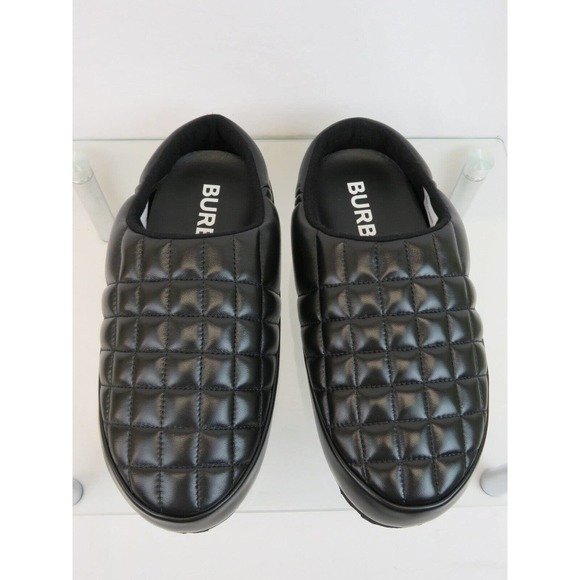 BURBERRY NORTHAVEN BLACK QUILTED CHECK LEATHER LOGO LOAFER SLIPPERS 41 US 8 - Picture 9 of 13
